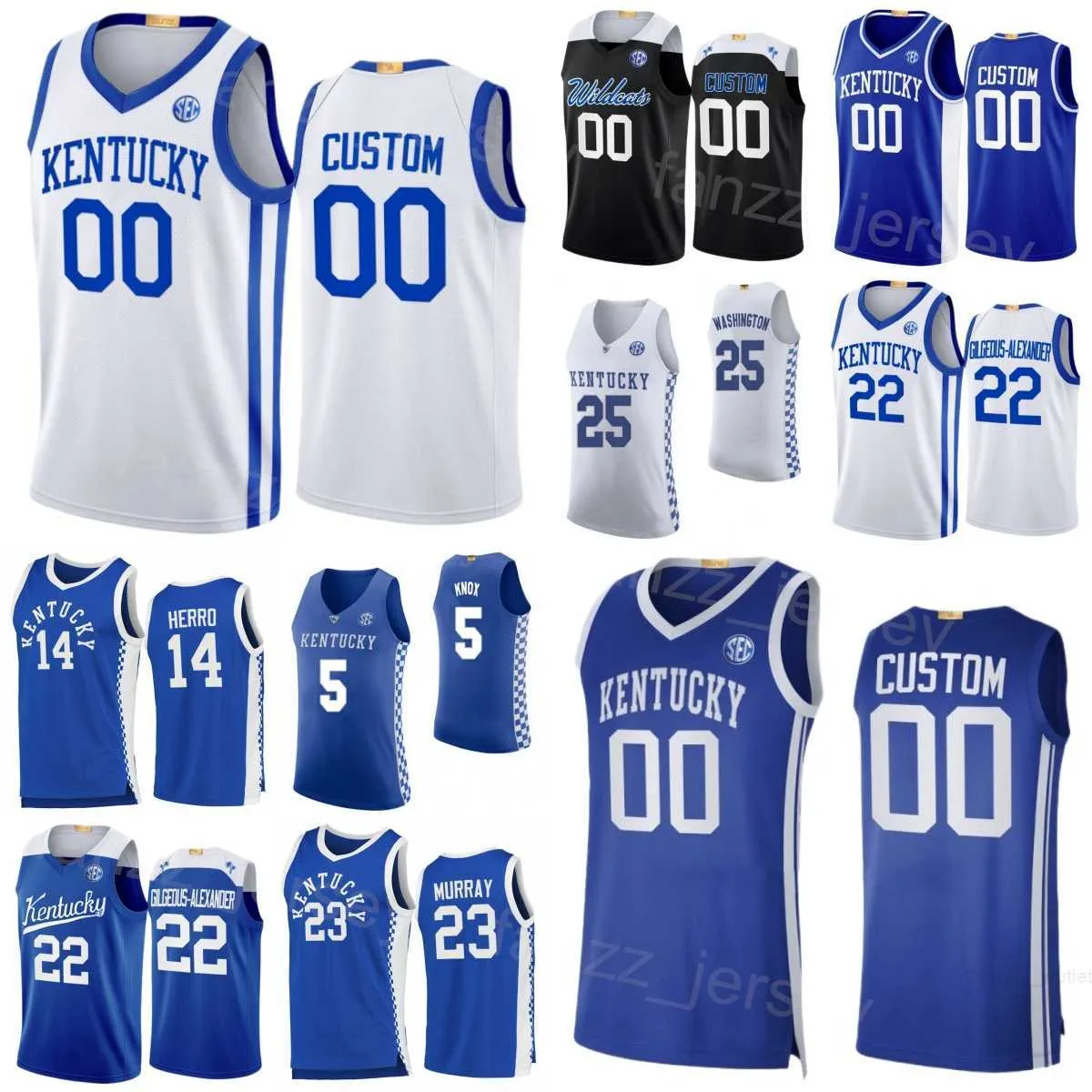 Кентукки Wildcats College Jerseys Basketball 23 Джамал Мюррей 25 PJ Washington 14 Tyler Herro 5 Кевин Нокс II 22 Шай Гилгеус-Александер сшита NCAA Man Woman Youth