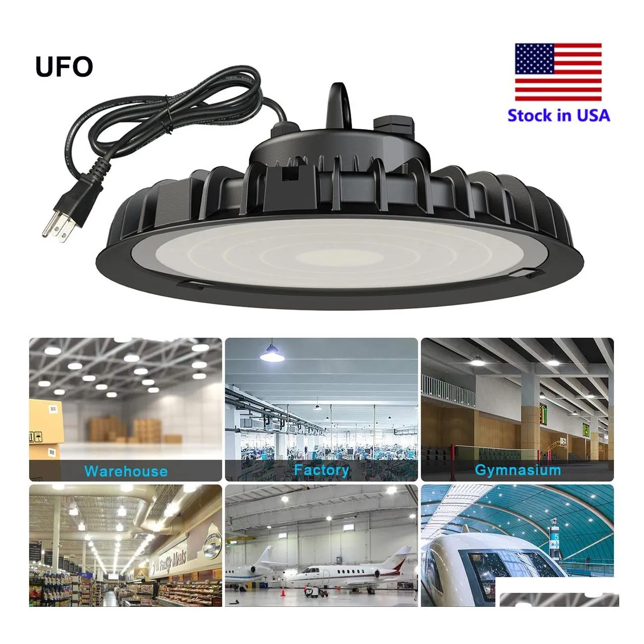 High Bay UFO LED -lampan 100W 200W 300W US Hook 5 Industrial Lights Lamps Drop Leverans Lighting Dhuqi