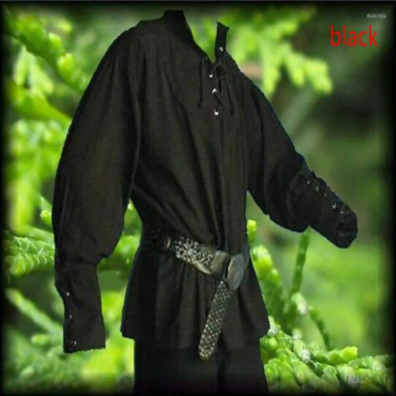 Mäns casual skjortor Medieval Renaissance Grooms Pirate Reenactment Larp Costume Nacing Up Shirt Bandage Top Middle Age Clothing for Men