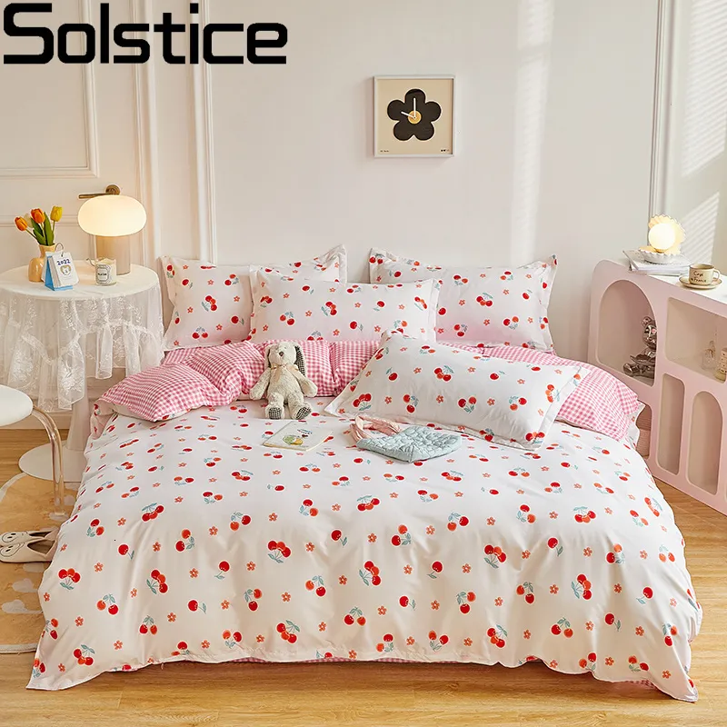 Sängkläder sätter Solstice Home Textile Girl Boy Kids Set Red Cherries Däcke Cover Sheet Pillow Case Woman Adult Beds King Queen Full 230321