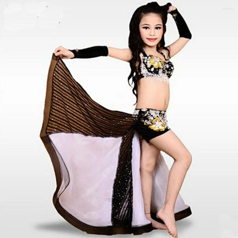 Stage Wear Design Kids Children Egypt Style Belly Dance Costume Fully Hand-made Sewed Beads Dancing Set Dress S/L Size Available