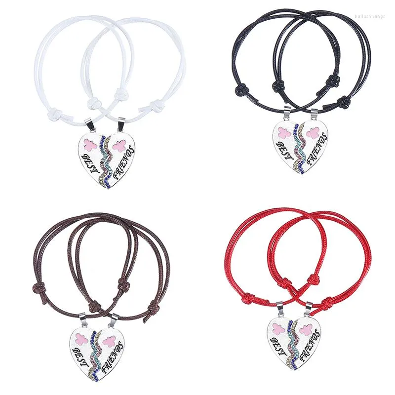 Braccialetti con ciondoli 2Pc Serie di amici cuciti a forma di cuore Bracciale con strass colorati intarsiati Carving Gioielli femminili Vendite dirette 2023