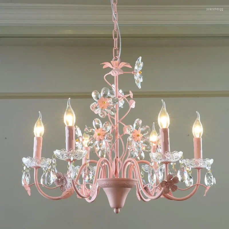 Chandeliers Modern Children's House Girls Bedroom Pink Chandelier Lighting Crystal Light Living Room Decoration Hanging Lamp