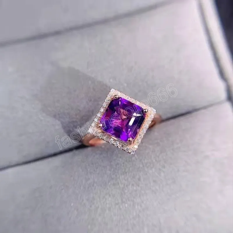 Модные дамы кольца инлай Shine Purple Square AAA Циркон в корейском стиле минималистские украшения для женщин