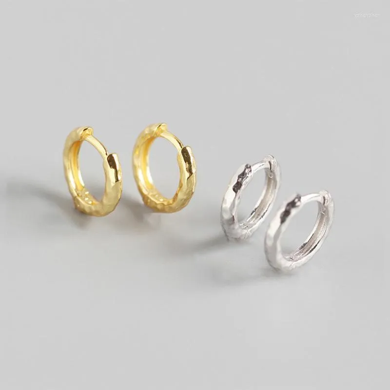 Hoop oorbellen WTLTC 925 Sterling Sliver Small Round Simple Hammered Hoops 9mm Geometrische Huggies Mini Brincos