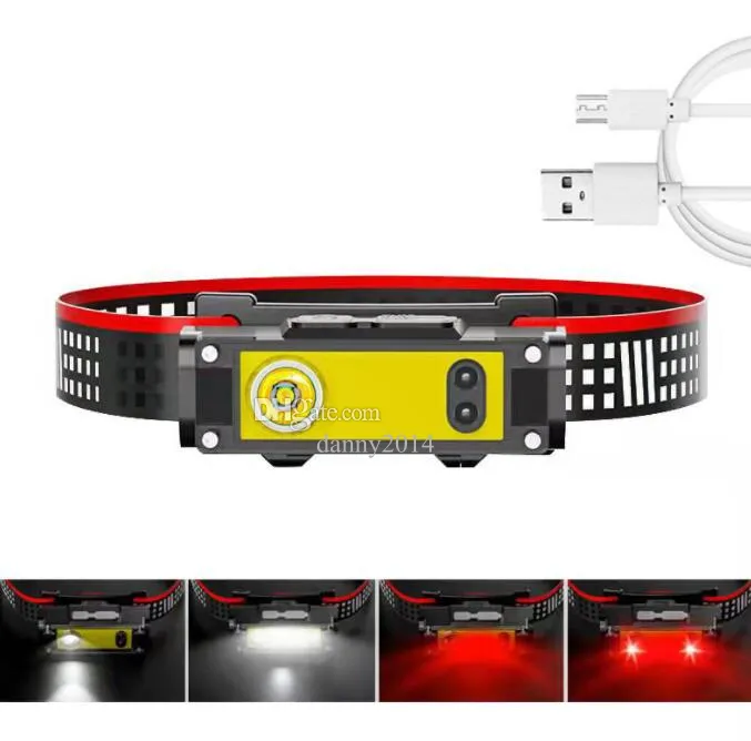 Mini USB Rechargeable Headlamp Mulitifunctional Outdoor Cycling Running head lamp Flashlight Built in Battery LED Cob Floodlights motion sensor headlamps