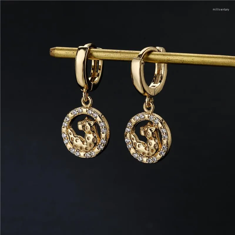 Dange oorbellen ins -stijl Europeaan en Amerikaans verkopen schattige Leopard Dames 18K Gold Compated Microset Zirkon