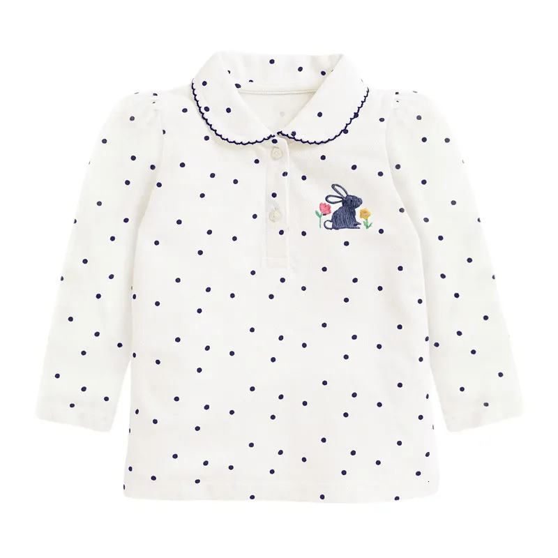 Kinderoverhemden Little Maven Baby Girls Polo T-shirt Wit Konijn Katoen mooie kinderen Casual kleren Mooi voor kinderen 2-7 jaar 230321