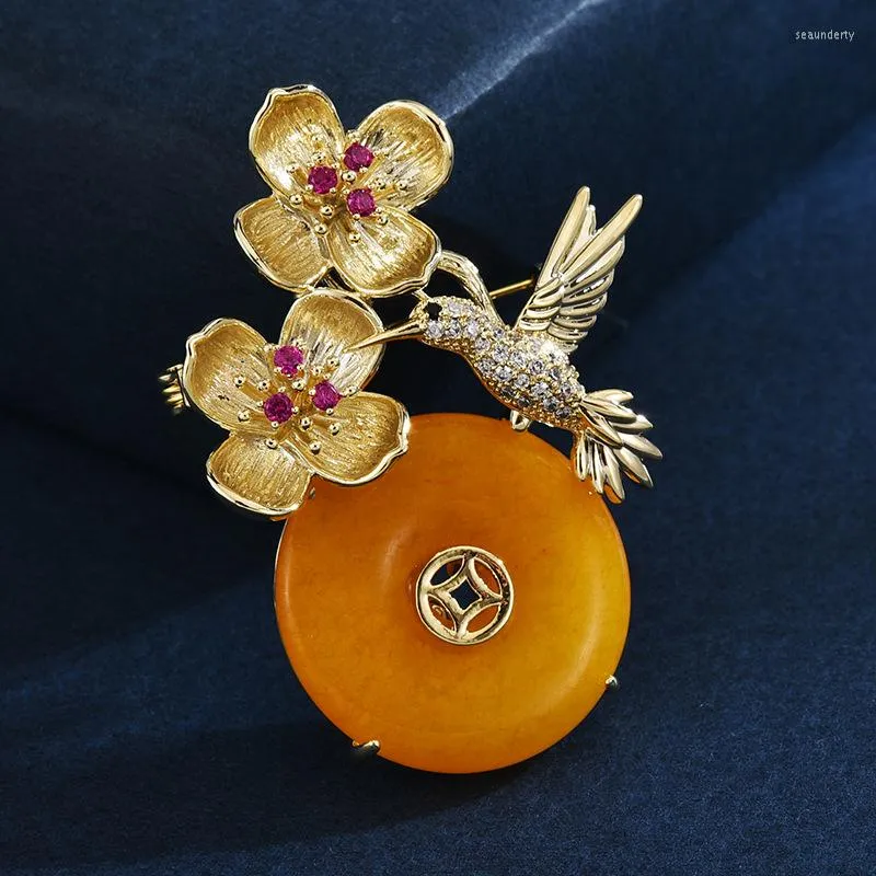 Broches 2023 broche bijoux broche vêtements broche fleur de cire d'abeille avec pierre semi-précieuse costume accessoires de Corsage pour femme