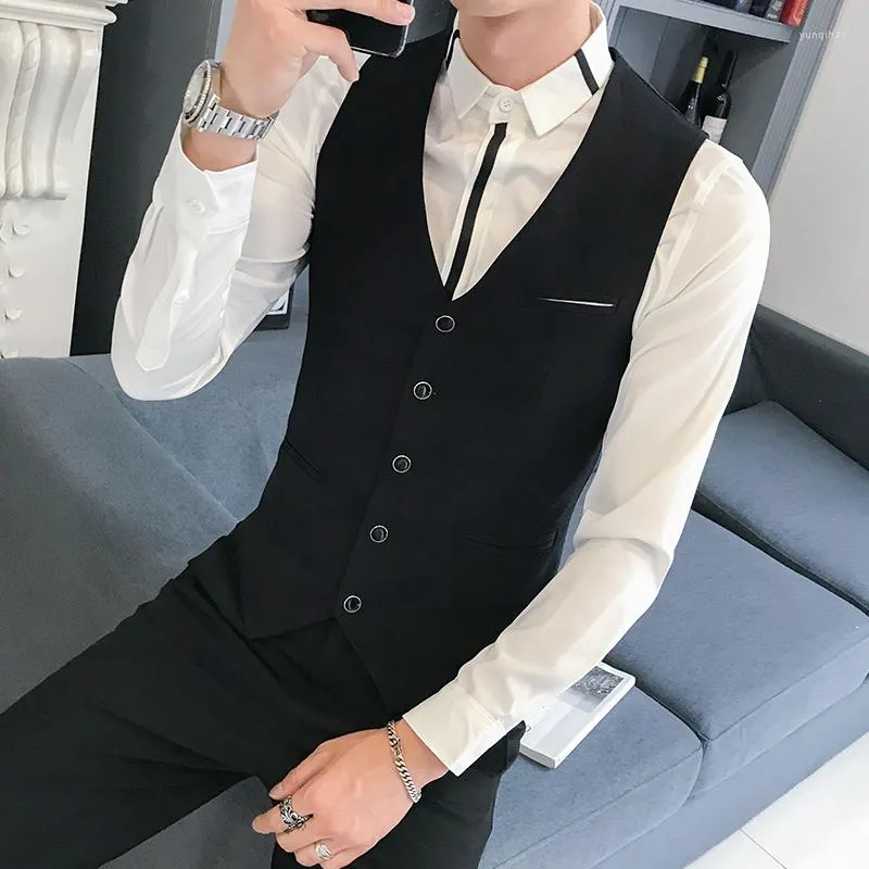 Gilets pour hommes Costume noir Gilet Hommes Formel Business Hommes Waitscoat Coréen Slim Fit Homme Robe Classique Mariage Calual Mâle