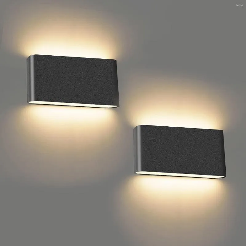 Vägglampa inomhus sconces lyserade 12w modern svart led upp i hallen fixturer vardagsrum trappa sovrum 3000k varm vit 2 pack