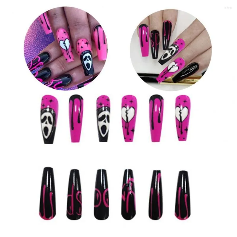 Falska naglar Delikat återanvändbar fullt omslag Halloween Fake DIY Manicure Tool Utsökta mönster PVC Nagelkonstlappar leveranser