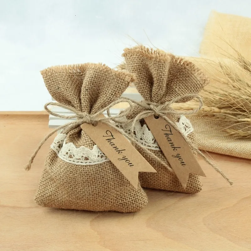 Autres fournitures de fête d'événement 20pcs sacs de toile de jute naturel jute jute sac de faveur sac bébé douche rustique mariages réceptions faveurs et cadeaux 230321