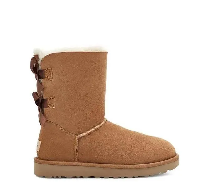 2023 Mulheres de alta qualidade botas clássicas botas de neve clássicas castanhas de arco baixo preto cinza rosa marinho azul booties de inverno curto tamanho 35-43