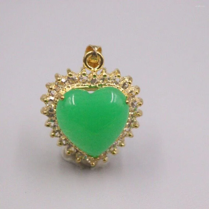Chains Brand 18K Yellow GP With Green Jade Heart Pendant 1.18 Inch H-