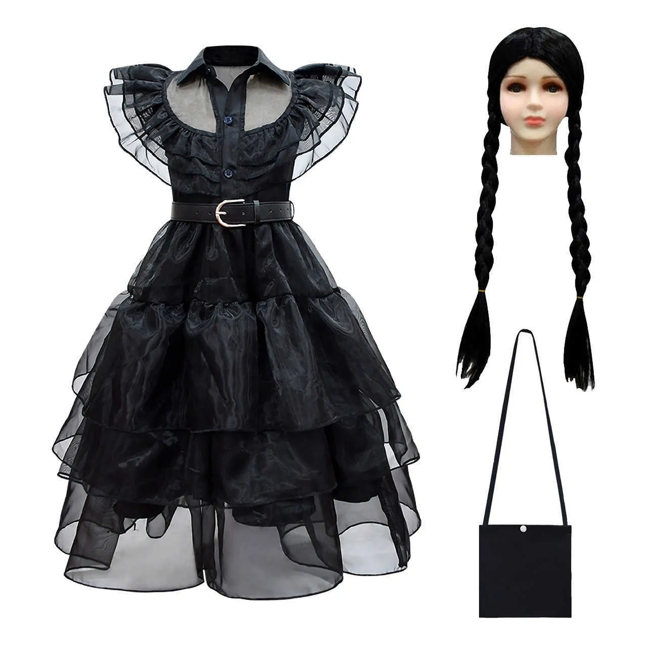 Girl's Dresses Wednesday Addams Come Girls For Kids Addam 2023 Vestidos Mesh Party Dresses Carnival Come Wowan Halloween Come