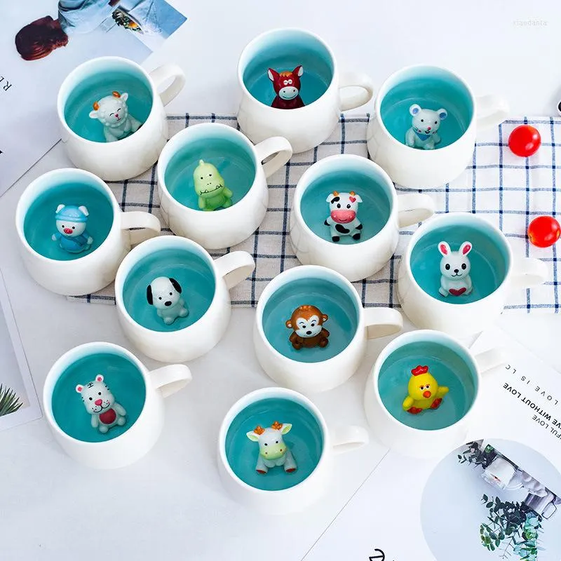 Mokken 3D Zodiac Animal Milk Cup Ceramic Coffee Creative Cartoon Mok Children's Drinking Water 400ml voor kinderen