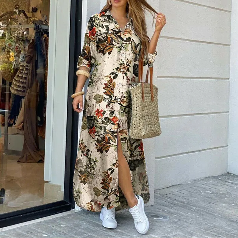 boho maxi shirt dress Organic Cotton Shirt Dress with Pockets | Relaxed Button-Down Maxi Dress -  Beach Coverup- Bohemian Shirt Dress