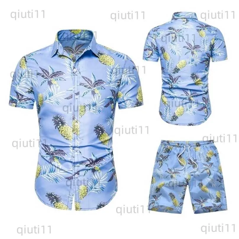 Мужские спортивные костюмы Summer Fashion Hawaii Floral Print Рубашки Мужские шорты наборы мужчин с коротким рукавом рубашки повседневная мужская одежда набор спортивных костюмов плюс размер LJ201125 T230321