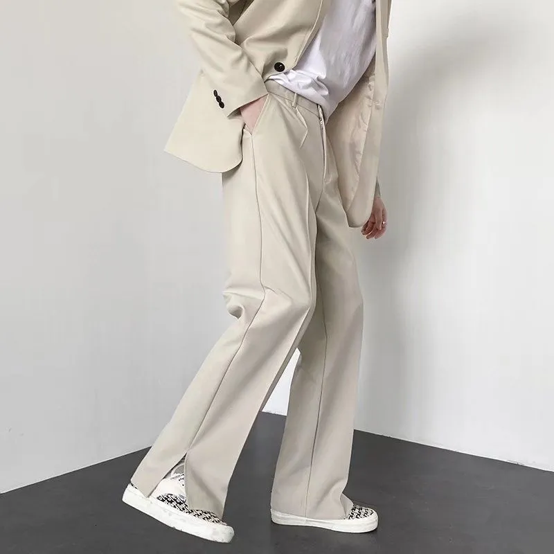 Men's Pants Grey Khaki Black Suit Pants Men Fashion Society Mens Dress Pants Korean Loose Straight Wide Leg Pants Mens Formal Trousers 230320