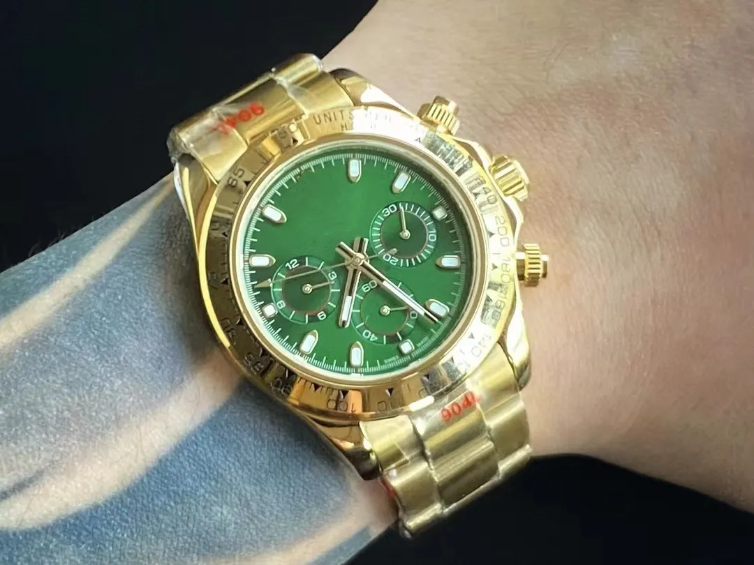 Com Box Luxury Automático 2813 Movimento mecânico Relógio Green Dial Watches Men 116508 Gold 116520 116528 Mens Wristwatches 69