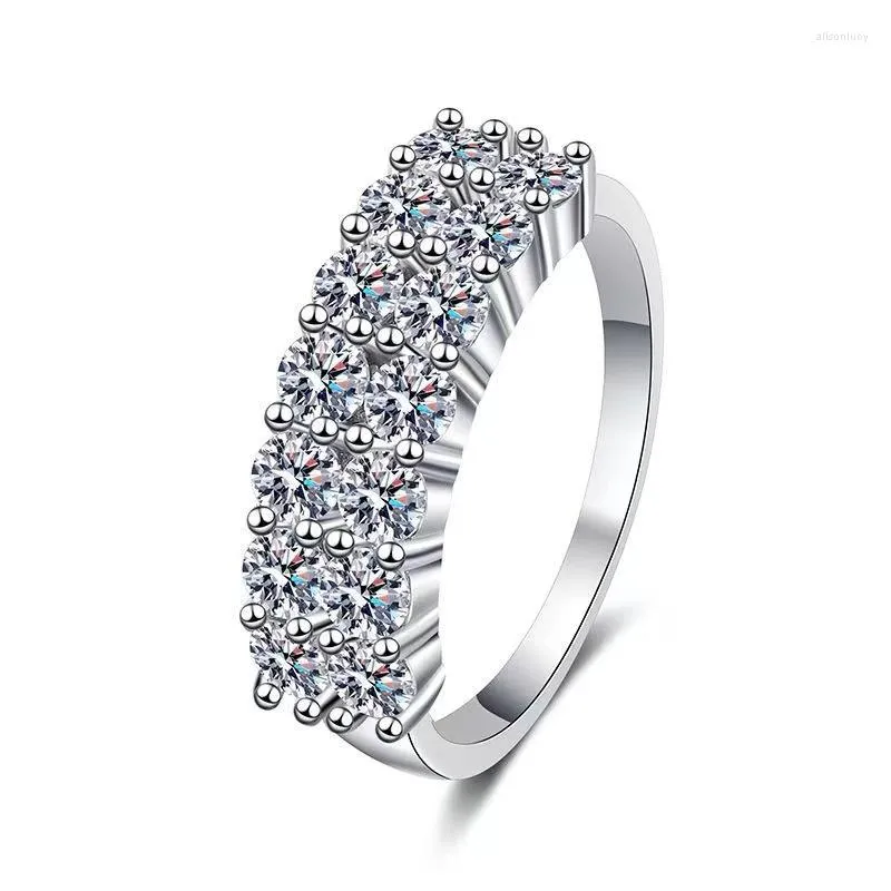 Bagues de cluster S925 Argent 1.4CT Moissanite Eterinty Bague Platine Plaqué Double Rangée D Couleur Diamant Bande De Mariage Femmes Pass