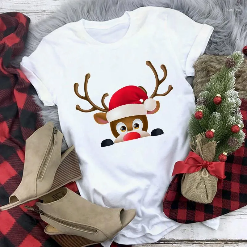 Women's T Shirts Harajuku Short Sleeve T-shirt Female Tumblr Tee Shirt Kawaii Reindeer Women Fashion Christmas Tops