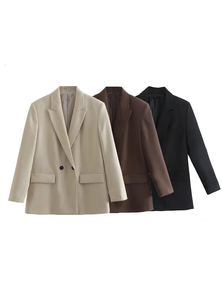 Damskie garnitury Blazer Fashion podwójnie piersi płaszcz w rozmiarze plus vintage Long Rleeve Pockets żeńska odzież wierzchnia Chic 230321