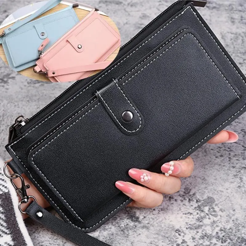 Portefeuilles 2023 Fashion Women Simple Zipper Portemuleert Black Pink Blue Red Long Section Clutch Wallet Soft Pu Leather Money Bag