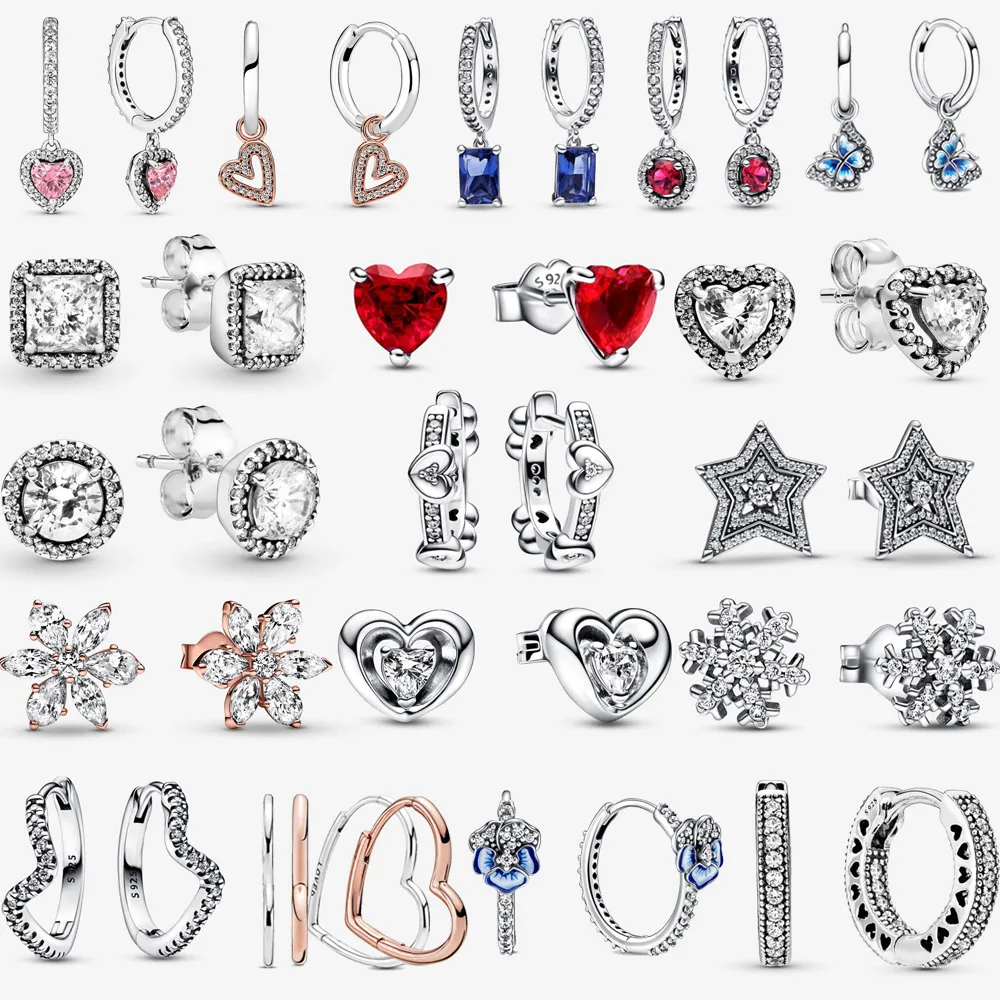 2023 Nowe popularne 925 Sterling Silver Love Star Butterfly Kolczyki odpowiednie do prymitywnej pandora żeńskie biżuterię mody Akcesoria 1