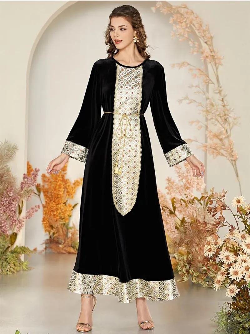 Casual Kleider Aligaia Mode Ethnische Stickerei Elegante Goldene Jacquard Kleid Für Frauen 2023 Sommer Türkei Muslimischen Hijab Islam Kleidung