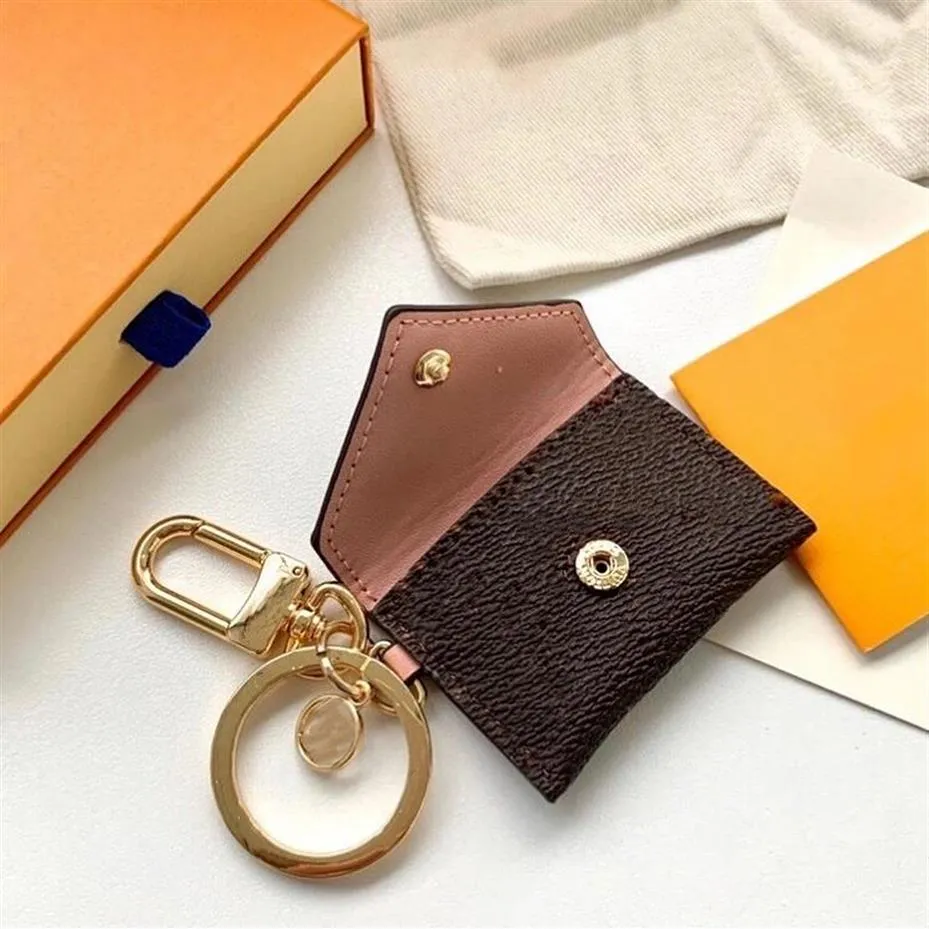 Designer Letter Wallet Keychain Keyring Fashion Purse Pendant Car Chain Charm Brown Flower Mini Bag Trinket Gifts Accessories no b295Y