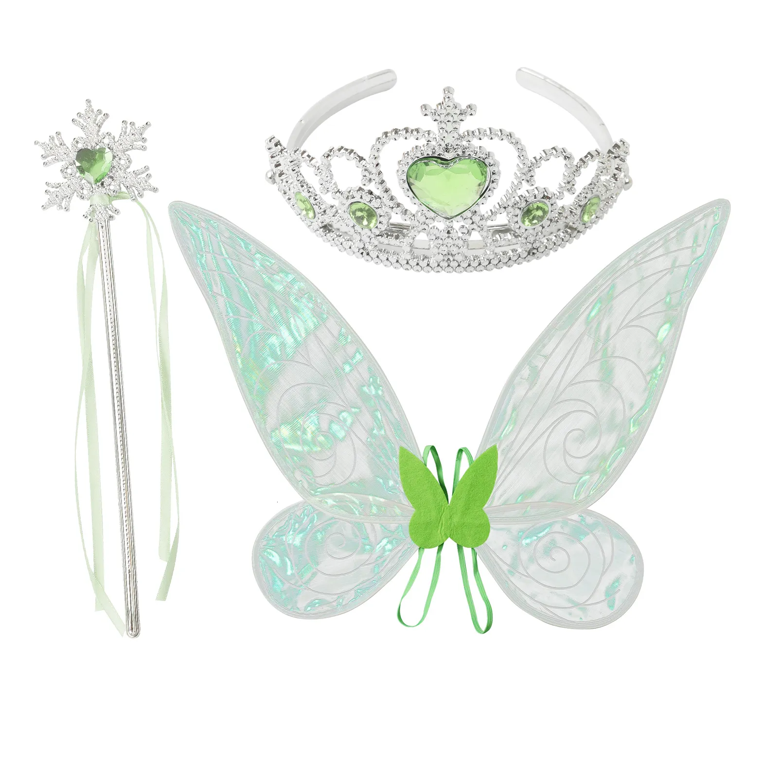 Wedding Hair Jewelry Kid Girls Anime Princess Cosplay Costume Hair Combs Crown Magic Wands Fairy Wand Princess Crown Scepter Set with Butterfly Wings 230320