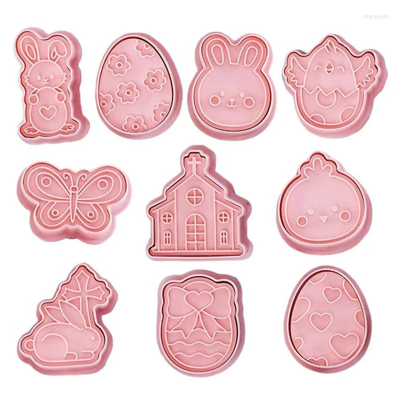 Stampi da forno 10 pezzi / set Taglierina per biscotti in plastica di Pasqua Uovo Pulcino Biscotti e goffratori Strumenti per timbri per la festa