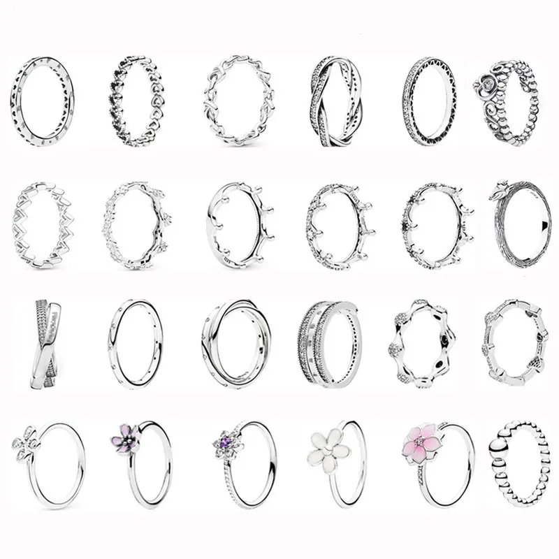 Nowy popularny 925 Sterling Srebrny Pandora Ring Heart przeplata serię Crown Wszechstronne Pierście