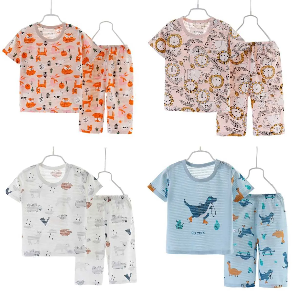 Clothing Sets Summer Children Sleepwear Boys Suits Breathable Home Clothes Girls Pajamas Quickdrying Baby Kids Shortsleeved Clothing Set Z0321