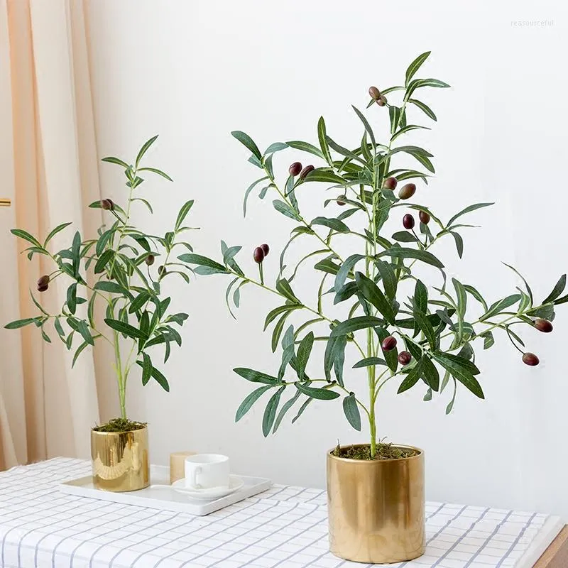 Dekorative Blumen Nordeuropa Simulierte Pflanze Indoor Tropical Green Olive Kleiner TopfDesktop-Dekoration Bonsai Home Decore Gefälschte Pflanzen