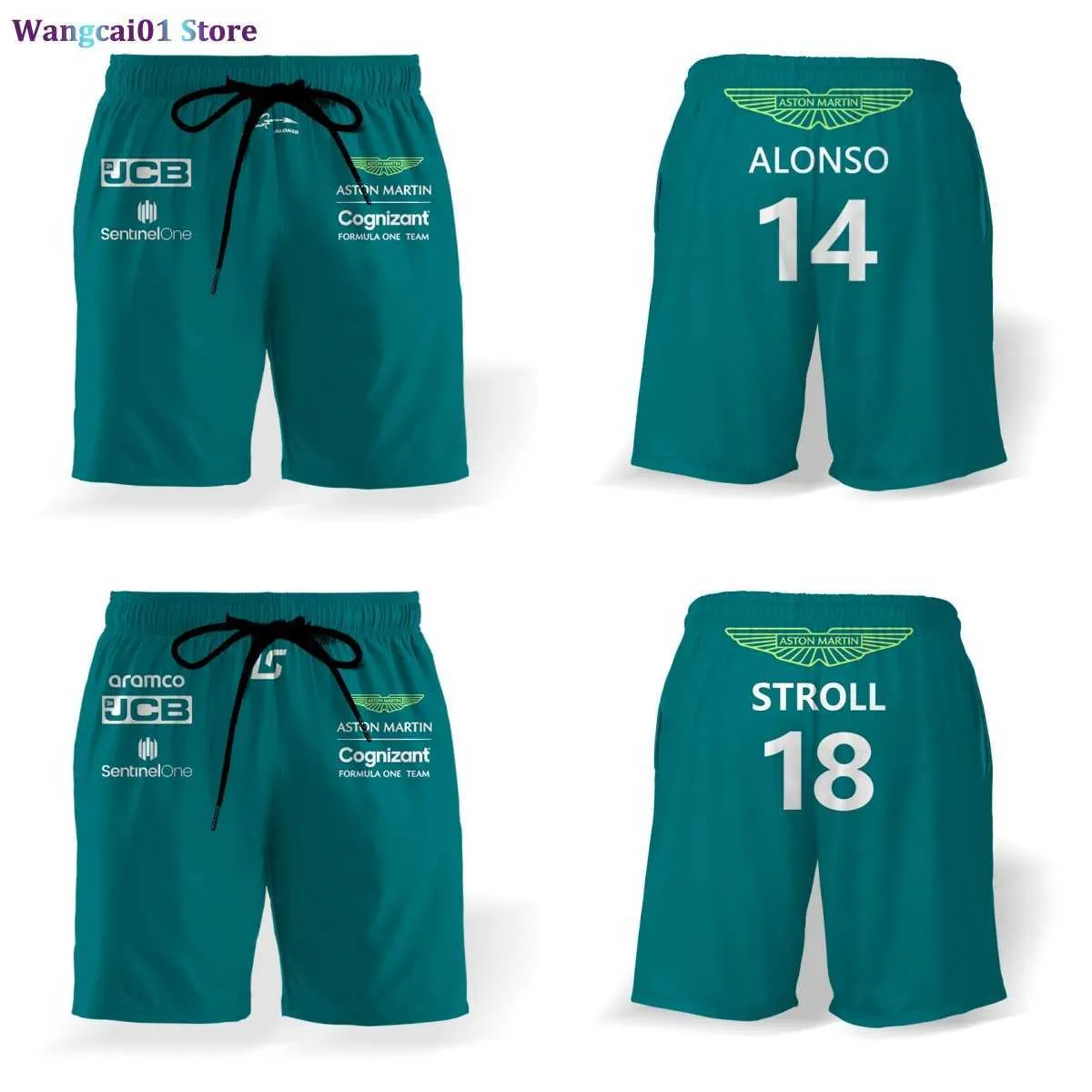 wangcai01 Pantalones cortos para hombre 2023 Nuevo equipo de F1 Aston Martin Pantalones cortos de verano Piloto de carreras de Fórmula Uno Alonso Nuevo diseño Pantalones de playa Pantalones deportivos 0321H23