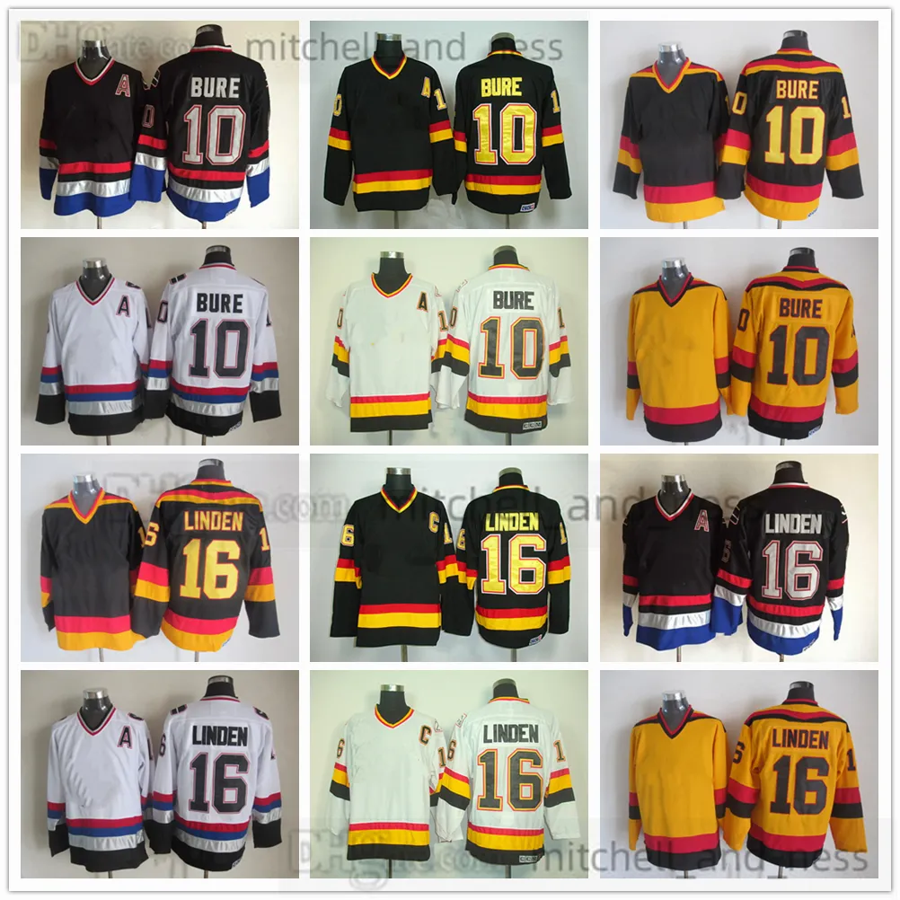 16 Trevor Linden Movie Vintage Hockey Jersey Retro CCM Embroidery 10 Pavel Bure Yellow Black White Jersey