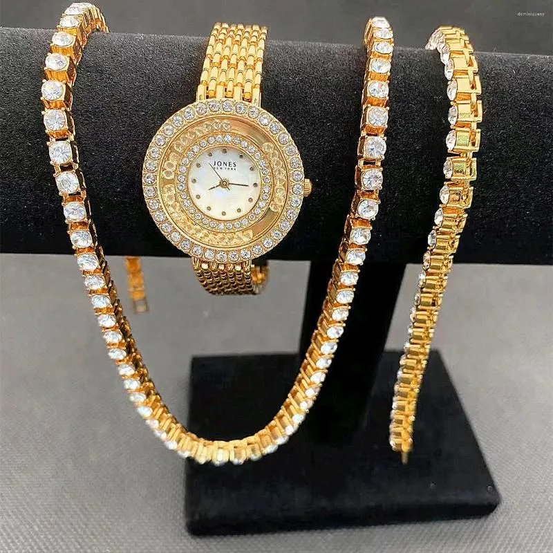 New Ladies Gold CZ iced out quartz watch and matching CZ bracelet set MEN main image 4