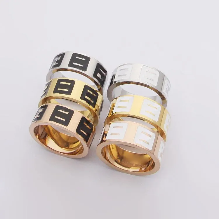 Women Designer Luxury Rings Drop Black/White Oil Stainless Steel Couple Rings