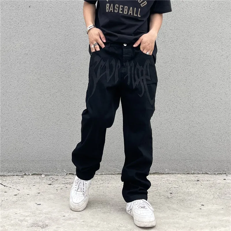 Pantalon pour hommes y2k emo mode noir streetwear brodé à basse hauteur jeans baggy pantalon hop hop alt denim vêtements masculins