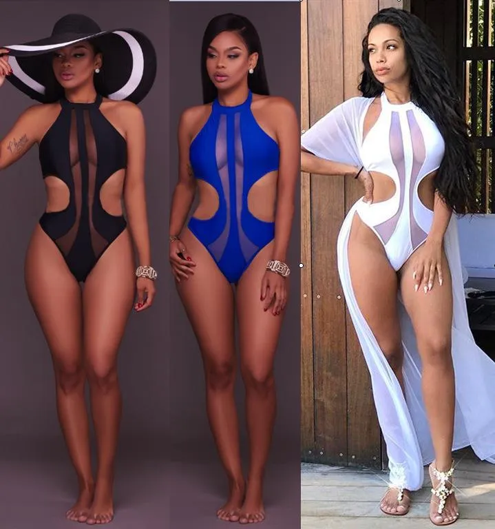 Kobiety Jumpsuits Women Swimodear One Piece Swimsuit 2023 Seksowne siatki pływanie zużycie wysokiej szyi kostium kąpielowy czarny plażę rompers