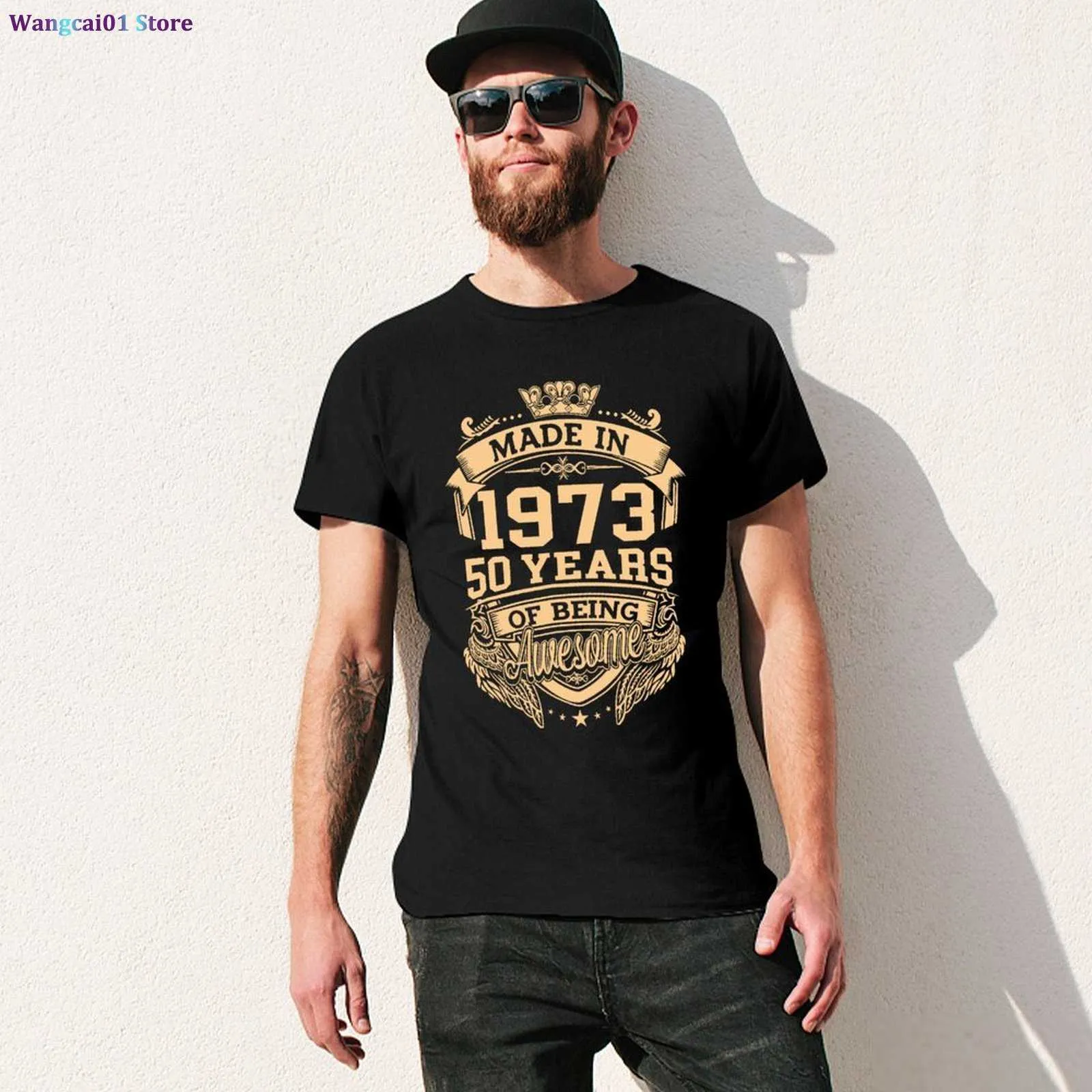 WANGCAI01 T-shirty mężczyzn 100% bawełny wykonane w 1973 roku 50 lat bycia niesamowitym 50. urodzin nowatorski koszulka TEE TEE Streetwear Women HARAJUKU 0321H23