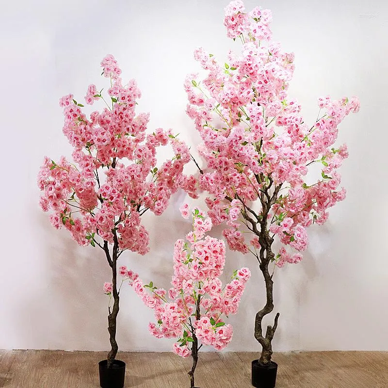 Decorative Flowers Large Artificial Full Sakura Tree Cherry Blossom Silk Potted Trees With Trunk For Wedding Outdoor Home Room Decoration