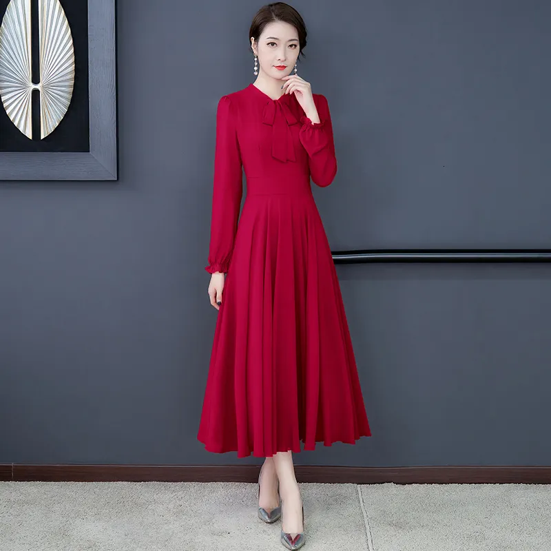 Chiffon Maxi Dress Women Floor-Length Bow Neck Short Sleeve Casual Spring  Autumn Black Red Burgundy from Dhgate Basic & Casual Dresses - price 45.58
