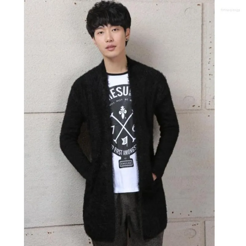 Herentruien grote mode mannelijk mohair medium lange trui jas zehorse wol gebreide vest stedelijk Koreaanse nachtclub man