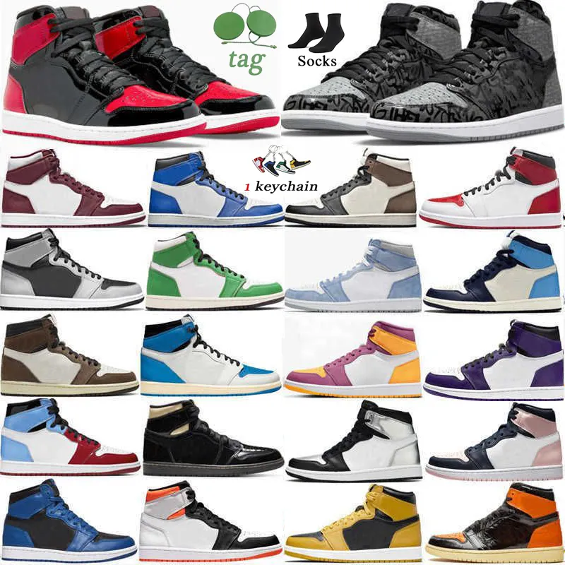 2023 Jumpman 1 Mens 여자 농구화 OG 1S 트리플 흰색 빨간색 그림자 디자이너 대학교 블루 앤 벨 블루 브리드 라이트 연기 회색 운동화 트레이너 스포츠 신발