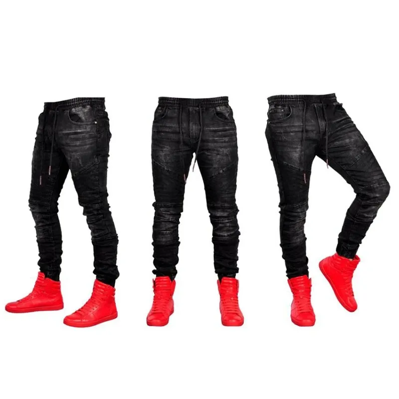 2023 Heren Jeans Mode Slim Fit Elastische Taille Jogger Denim Jeans Hombre Casual Losse Hip Hop Denim Broek Pantalones Vaquero259R