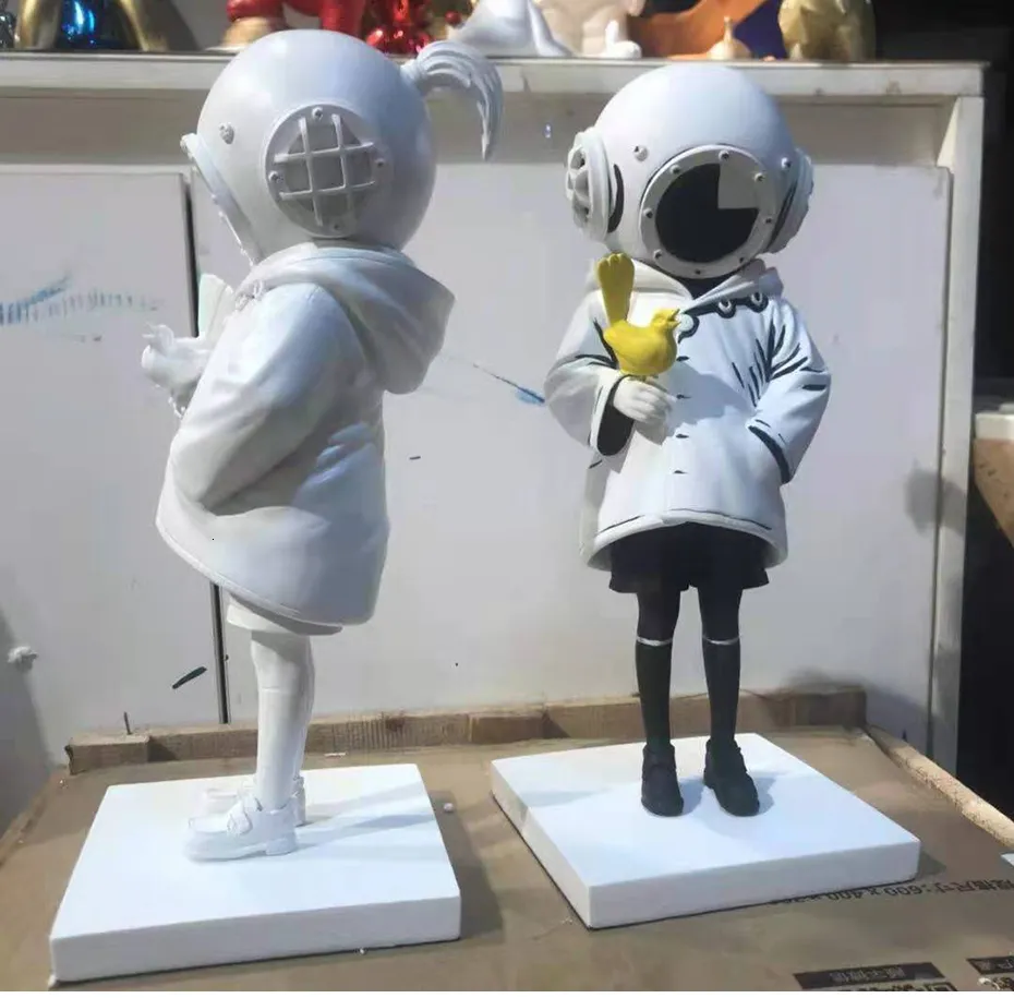 Decoratieve objecten Figurines Noordse kunst Deepsea Diver beelden Banksy Sculptuur Engeland Street Collectible Toy Resin Girl Standbeeld Home Decoratie 230321